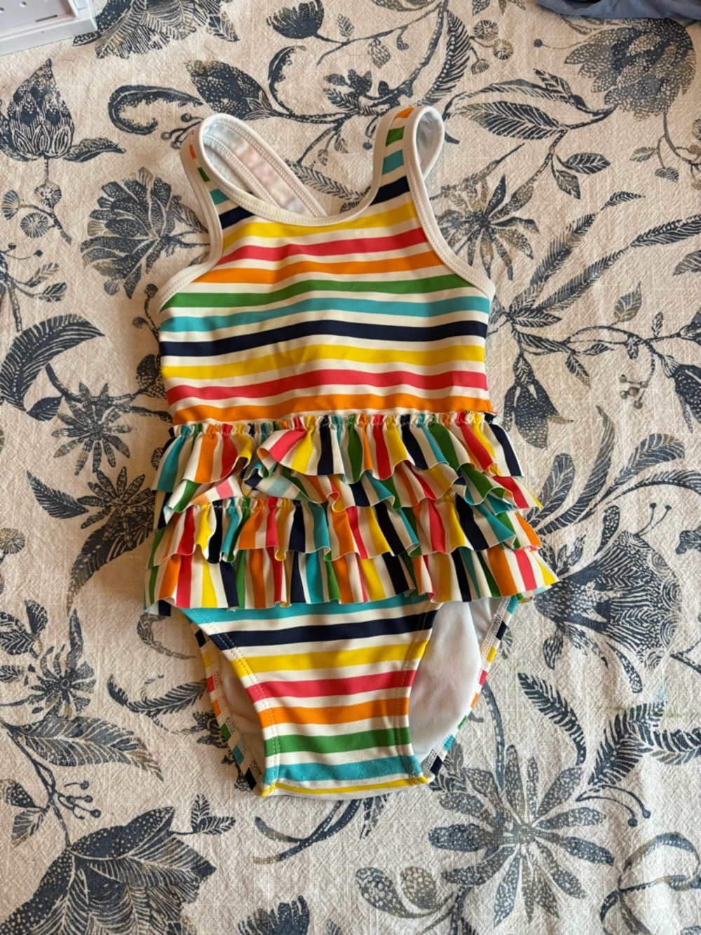 Girls' Multicolor Striped Ruffle One-Piece Swimsuit by Hanna Andersson